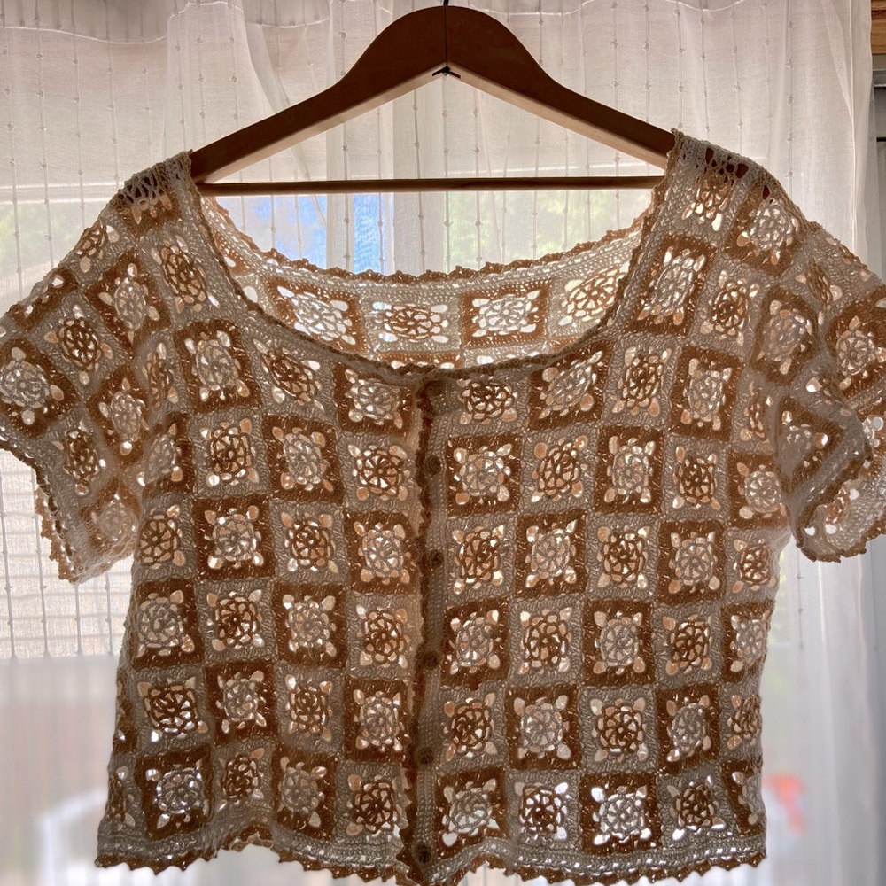 Vintage Crochet Button Up T